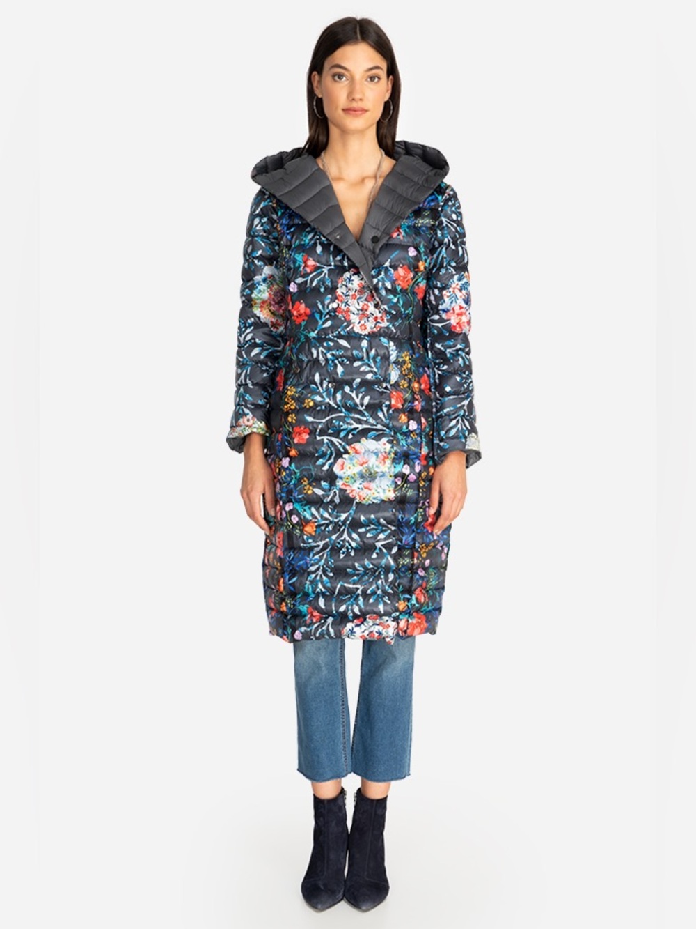 Johnny Was reversible floral down filled long puffer jacket